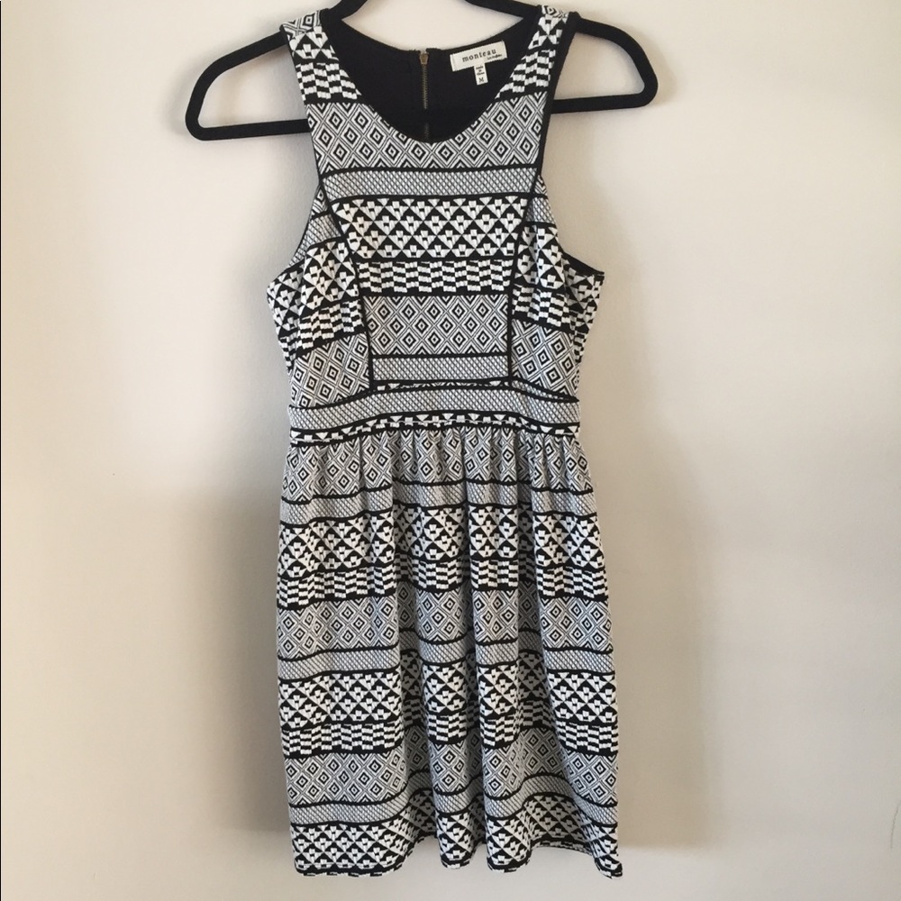 Monteau Black and White Patterned Racerback Dress